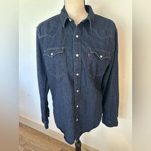 Levi Denim Western Jean Button front shirt pearl snap buttons SZ M